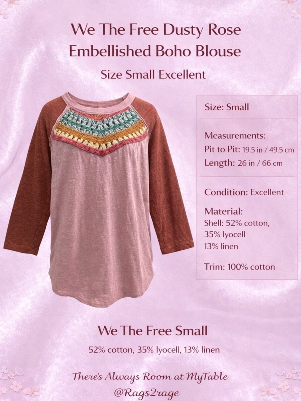 Free People We The Free Dusty Rose Embellished Boho Blouse Size S - Picture 1 of 15